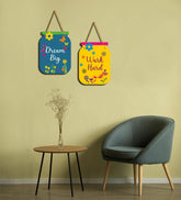 Work Hard Quote Decorative Art MDF Wooden Wall Hanger Ornaments for Living Room | Bedroom | Office | Gift | Painting For Home Decoration | Home Decor Items (WH_6802N), Set of 2 - Decor Mantra